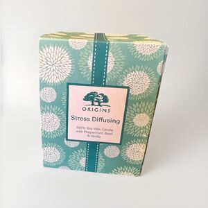 Origins Stress Diffusing Soy Candle 9oz Peppermint Basil Vanilla 55 Hours Burn